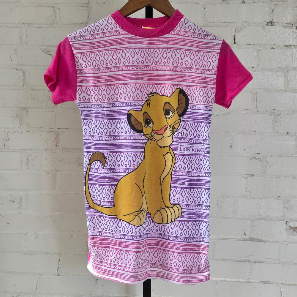 ​Vintage 90s Disney The Lion King Simba Sleep Shirt Nightgown Hot Pink Size 8 US